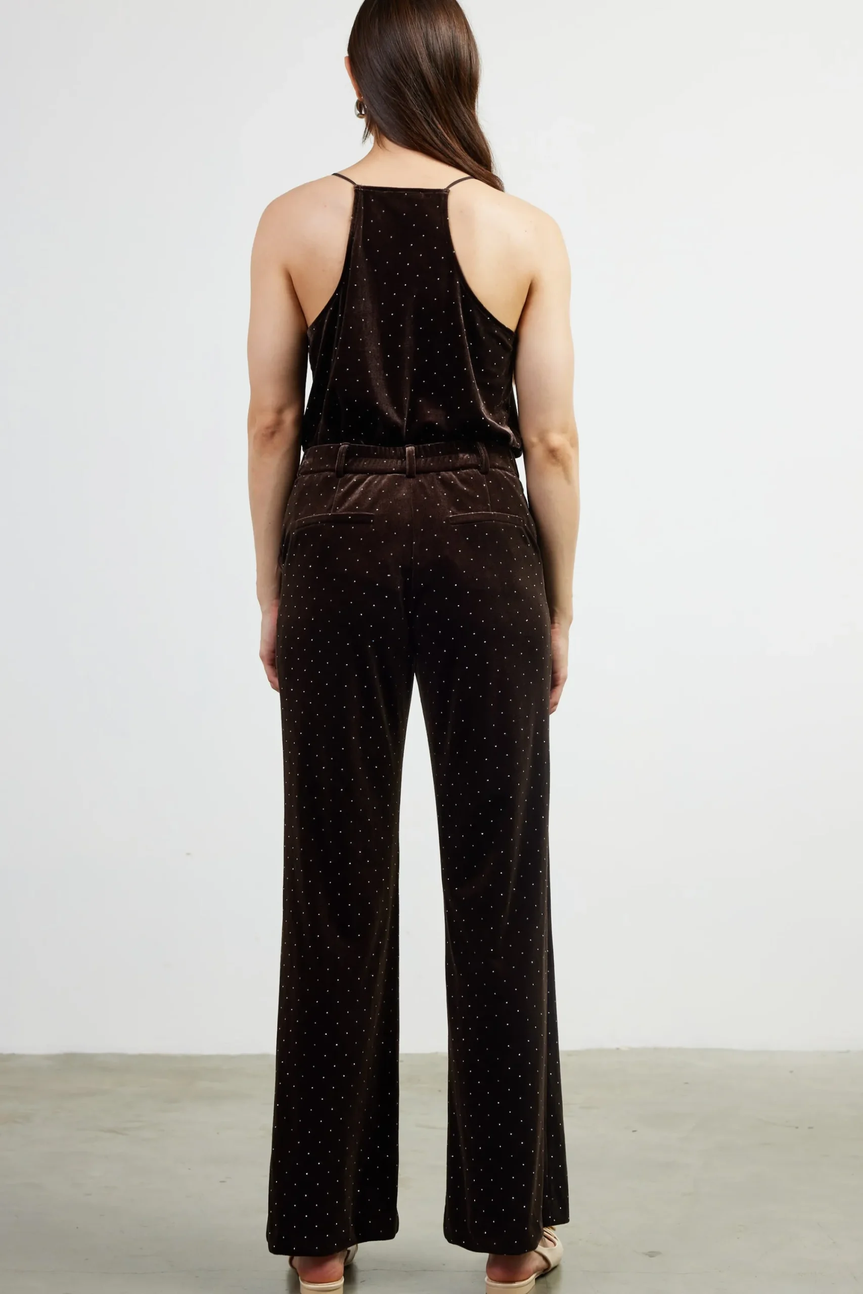 SKIES ARE BLUE Rhinestone Velvet Flared Pants* Pants