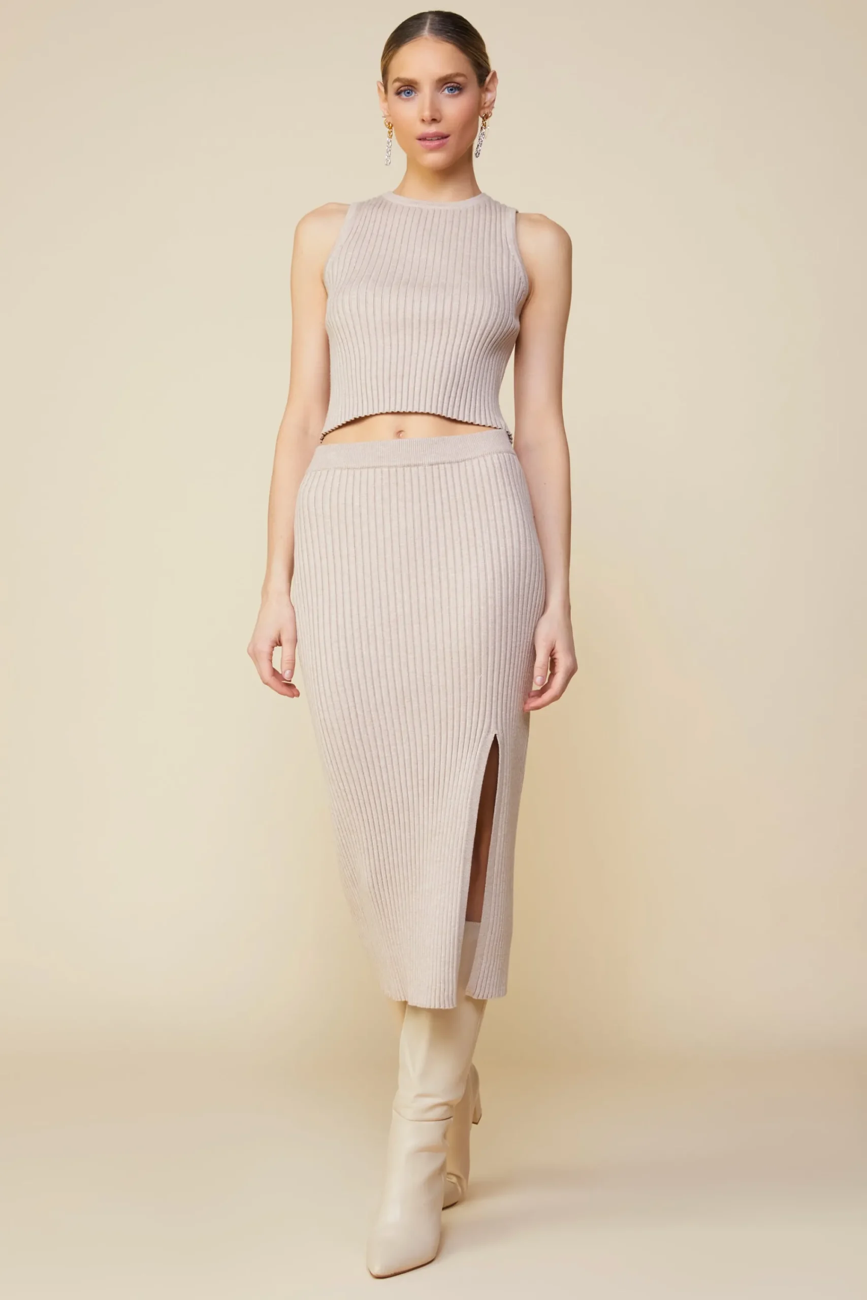 SKIES ARE BLUE Ribbed Knit Side Slit Skirt* Skirts