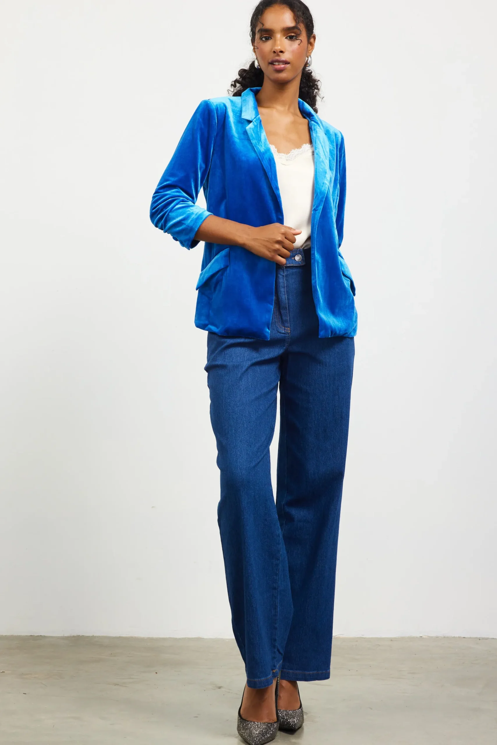 SKIES ARE BLUE Ruched Velvet Blazer* Blazers