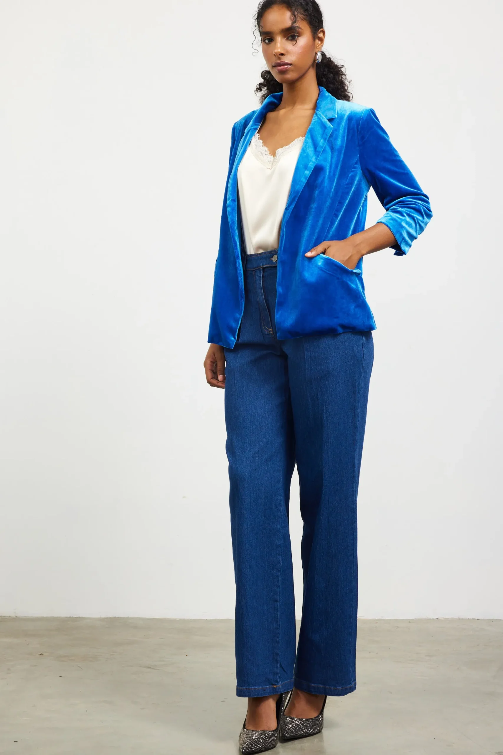 SKIES ARE BLUE Ruched Velvet Blazer* Blazers