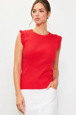 SKIES ARE BLUE Ruffle Sleeve Knit Top* Sleeveless Tops