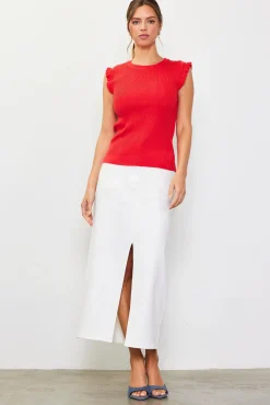 SKIES ARE BLUE Ruffle Sleeve Knit Top* Sleeveless Tops