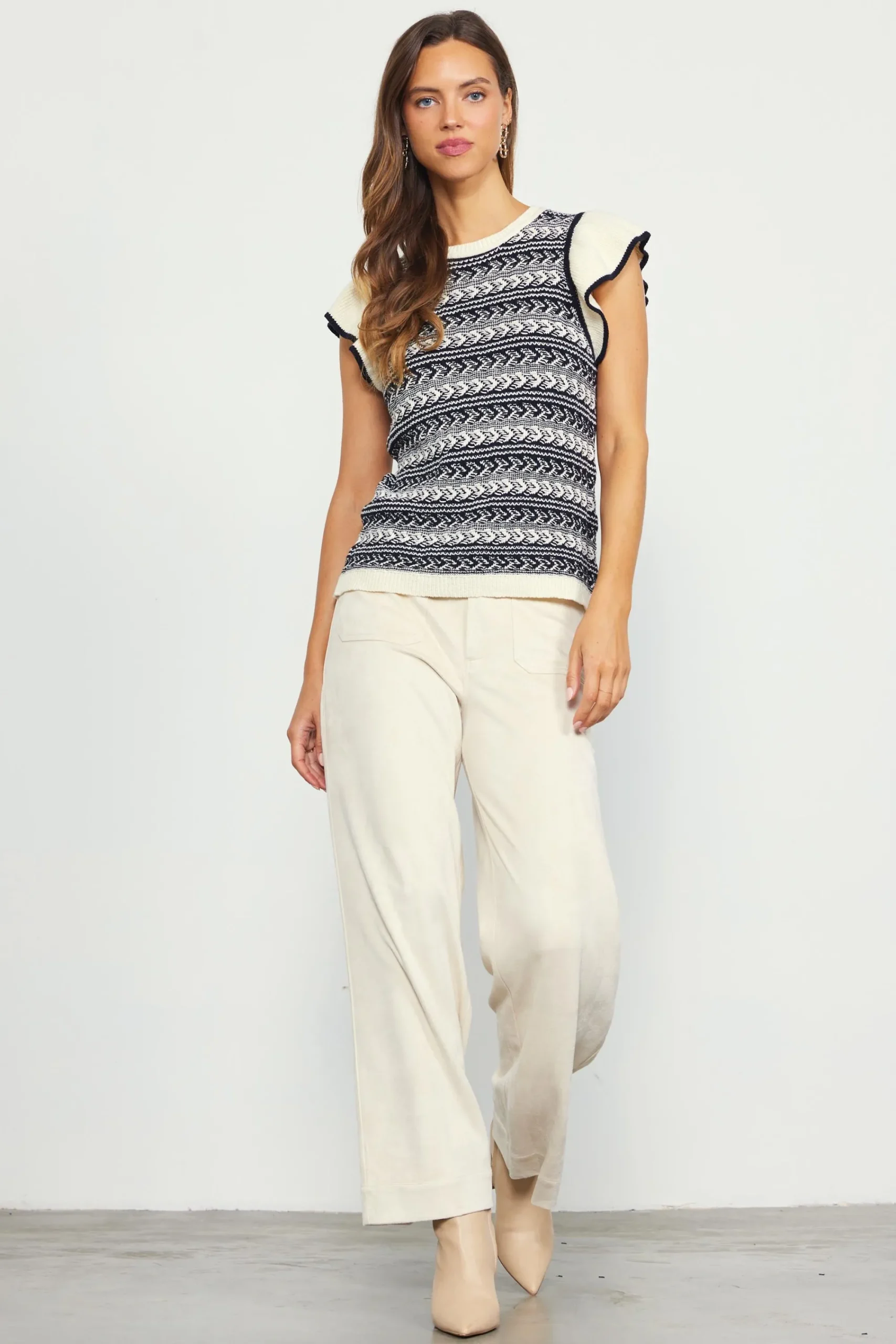 SKIES ARE BLUE Ruffle Sleeve Sweater* Short Sleeve Tops|Sweaters