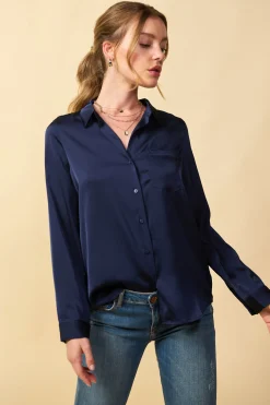 SKIES ARE BLUE Satin Button Down Shirt* Blouses