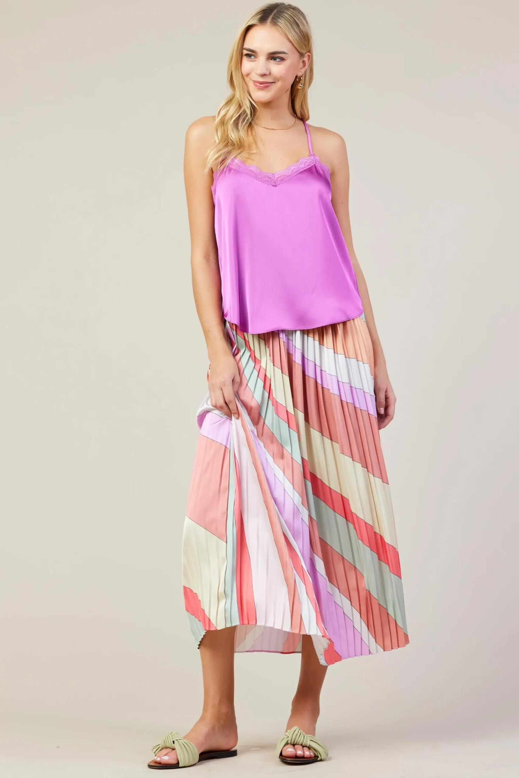 SKIES ARE BLUE Satin Lace Cami Top* Sleeveless Tops
