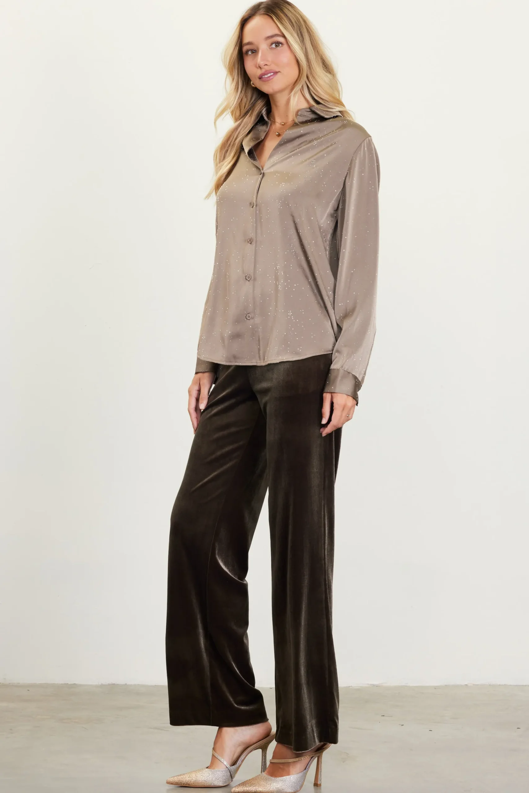 SKIES ARE BLUE Shimmery Button Down Blouse* Blouses|Long Sleeve Tops
