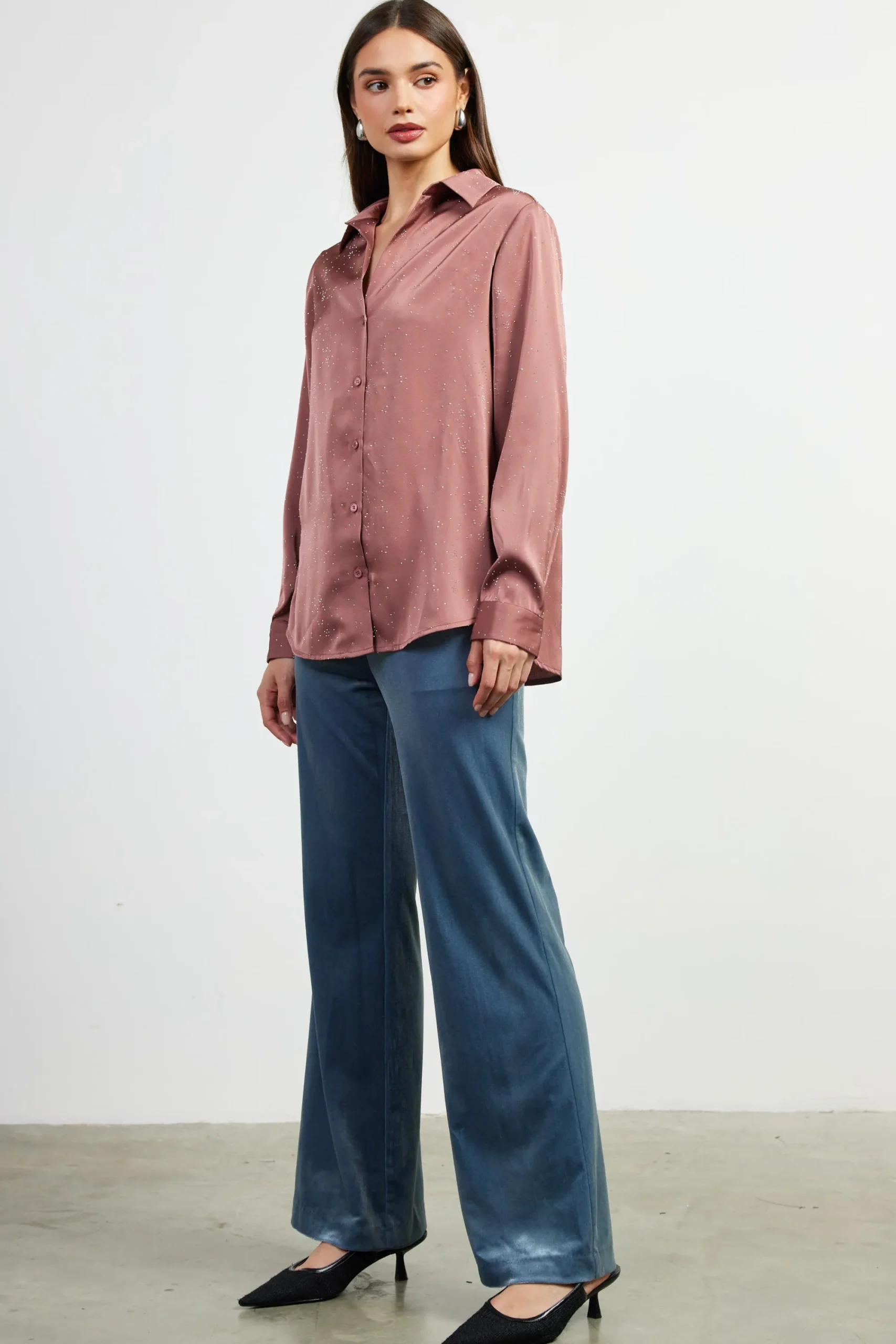 SKIES ARE BLUE Shimmery Button Down Blouse* Blouses|Long Sleeve Tops