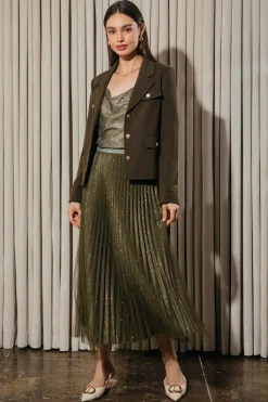 SKIES ARE BLUE Shimmery Pleated Midi Skirt* Skirts
