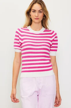 SKIES ARE BLUE Short Sleeve Knit Stripe Sweater* Short Sleeve Tops|Sweaters