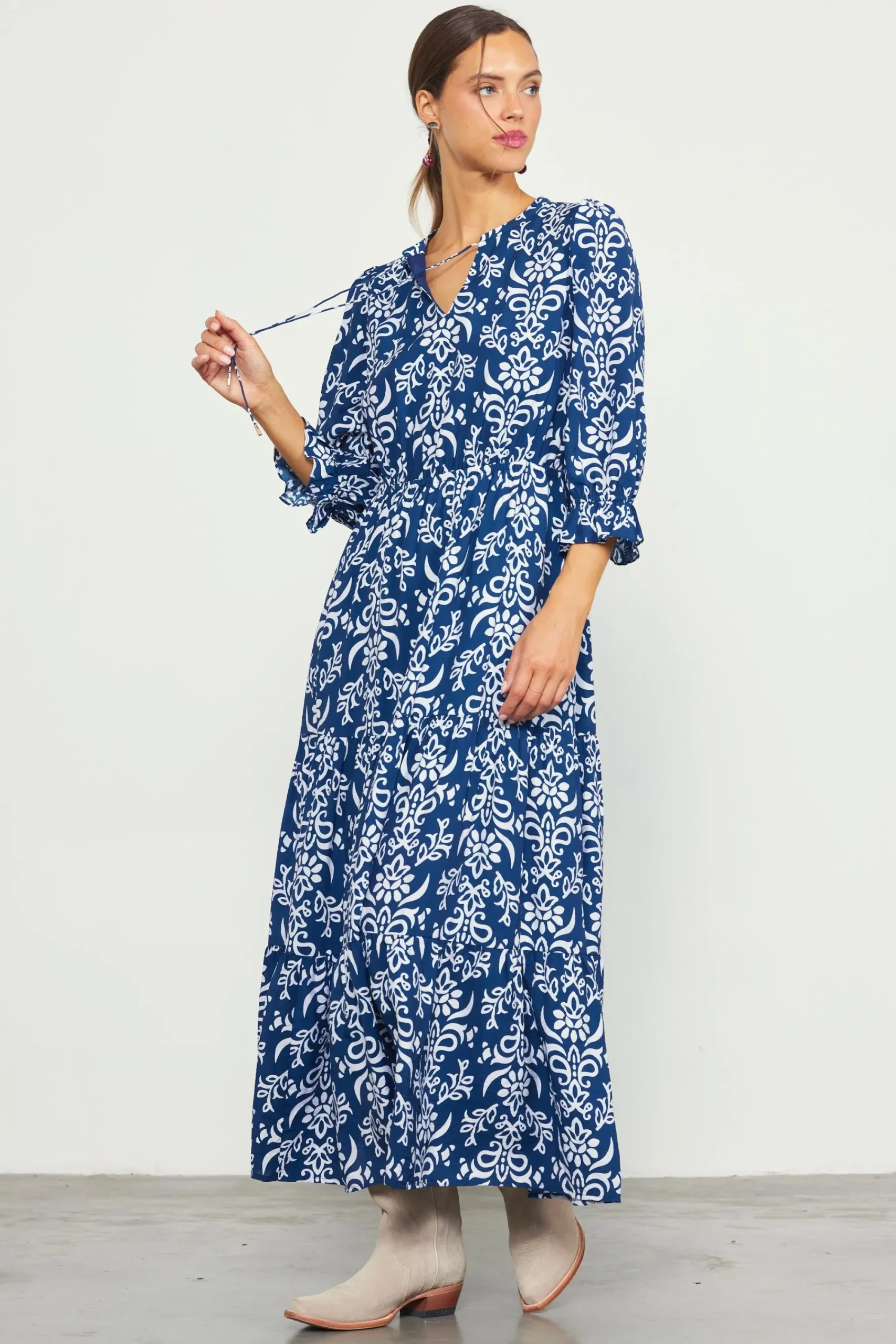SKIES ARE BLUE Skye Split Neck Ruffle Maxi Dress* Maxi Dresses