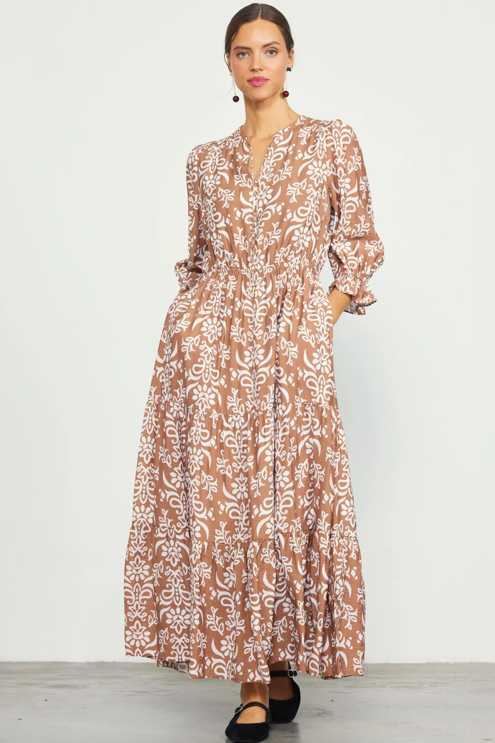 SKIES ARE BLUE Skye Split Neck Ruffle Maxi Dress* Maxi Dresses