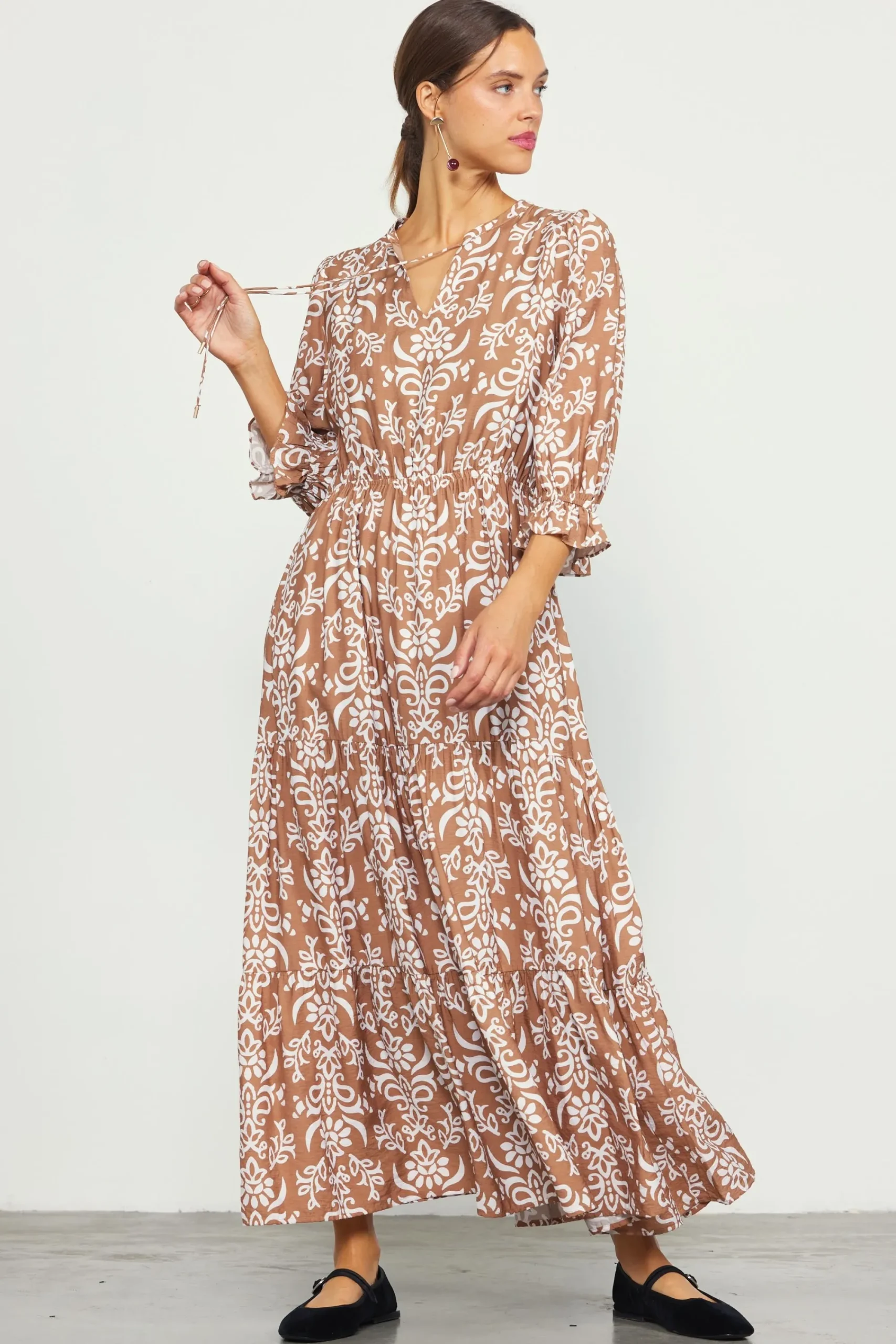 SKIES ARE BLUE Skye Split Neck Ruffle Maxi Dress* Maxi Dresses