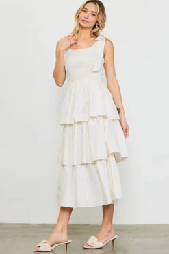 SKIES ARE BLUE Smocked Bodice Ribbon Detail Tiered Midi Dress* Midi Dresses