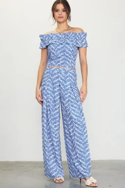 SKIES ARE BLUE Smocked Off Shoulder Ruffle Top* Short Sleeve Tops
