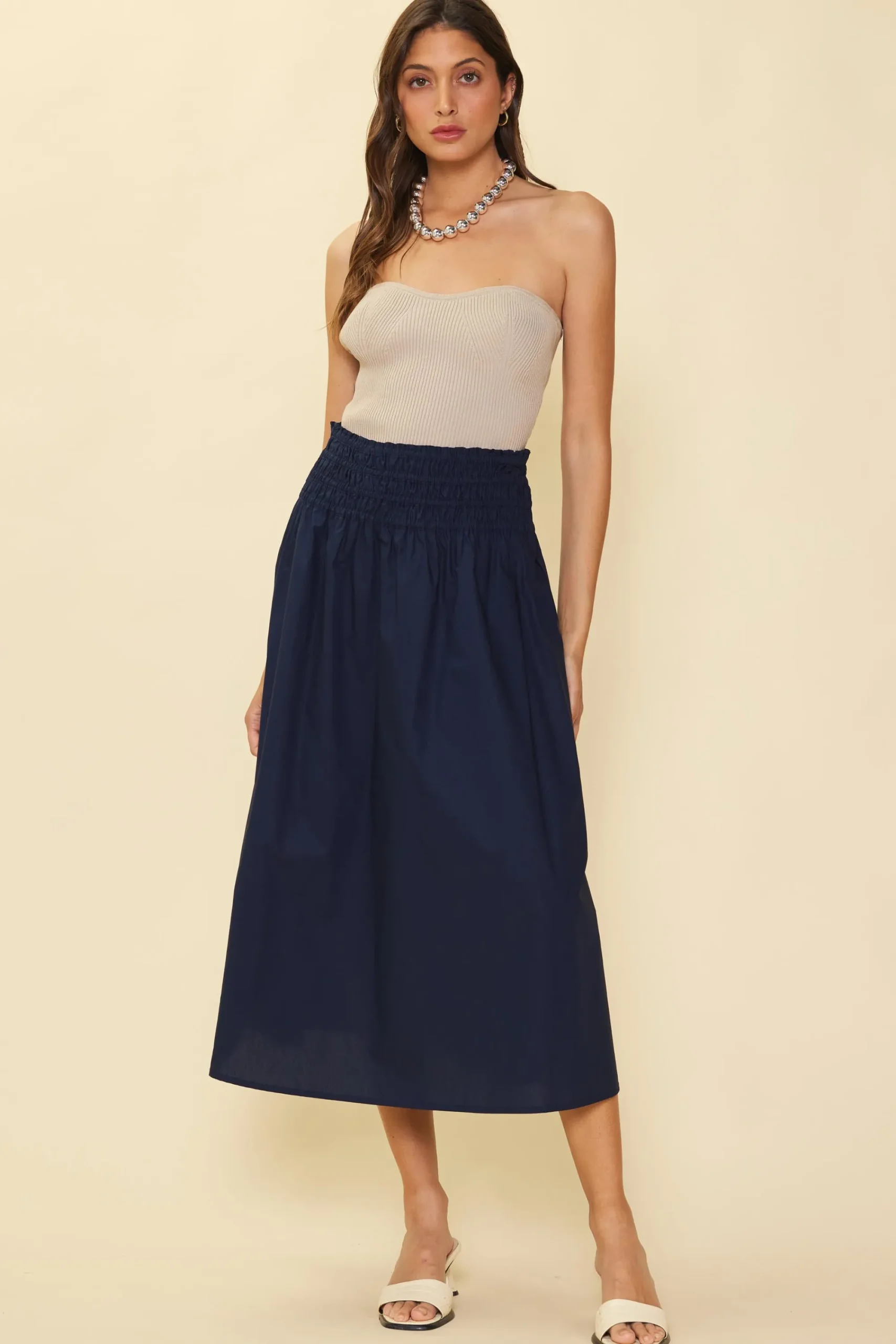 SKIES ARE BLUE Smocked Waist Flared Skirt* Skirts