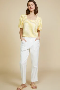 SKIES ARE BLUE Square Neck Striped Top* Short Sleeve Tops