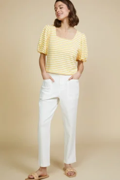 SKIES ARE BLUE Square Neck Striped Top* Short Sleeve Tops