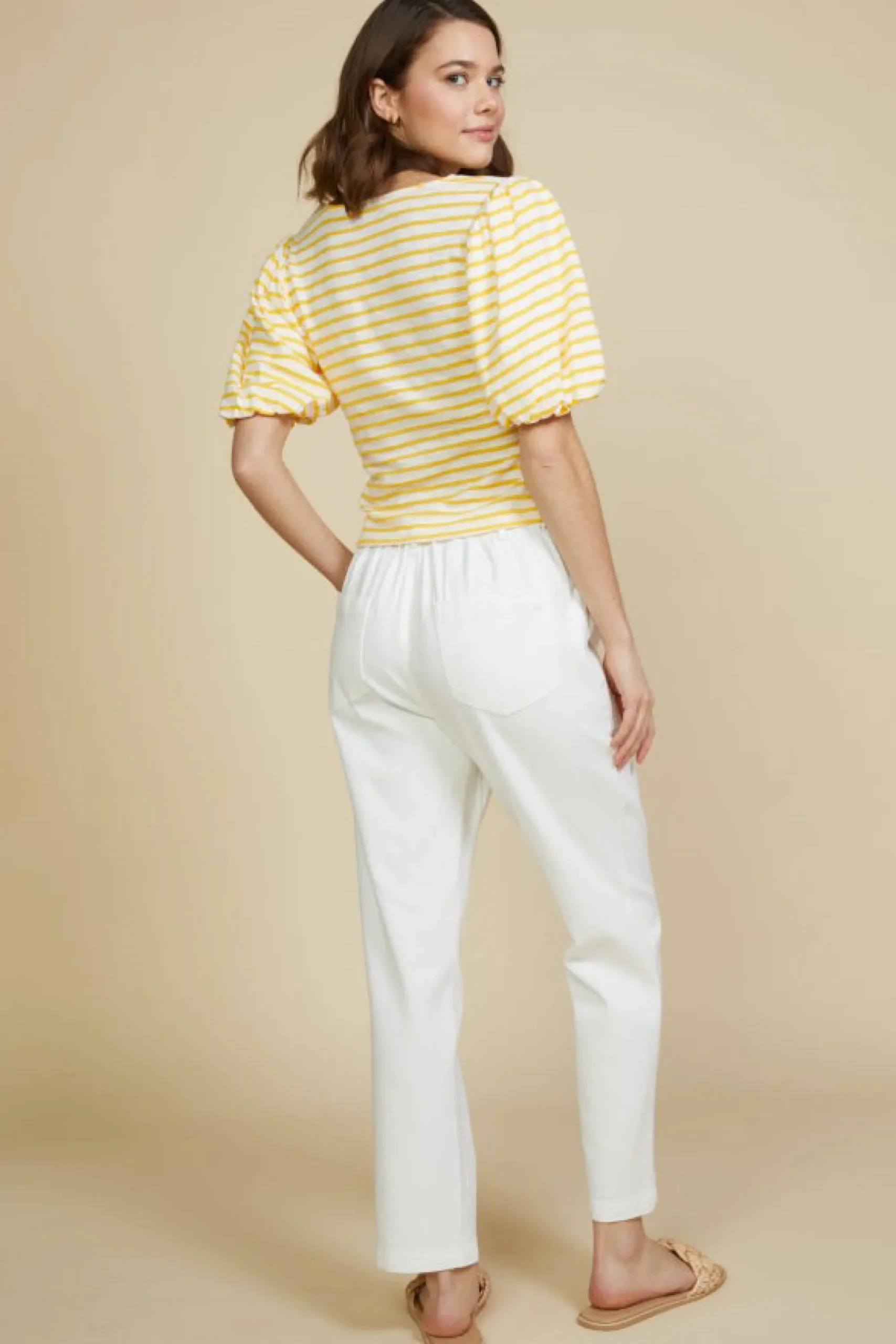 SKIES ARE BLUE Square Neck Striped Top* Short Sleeve Tops