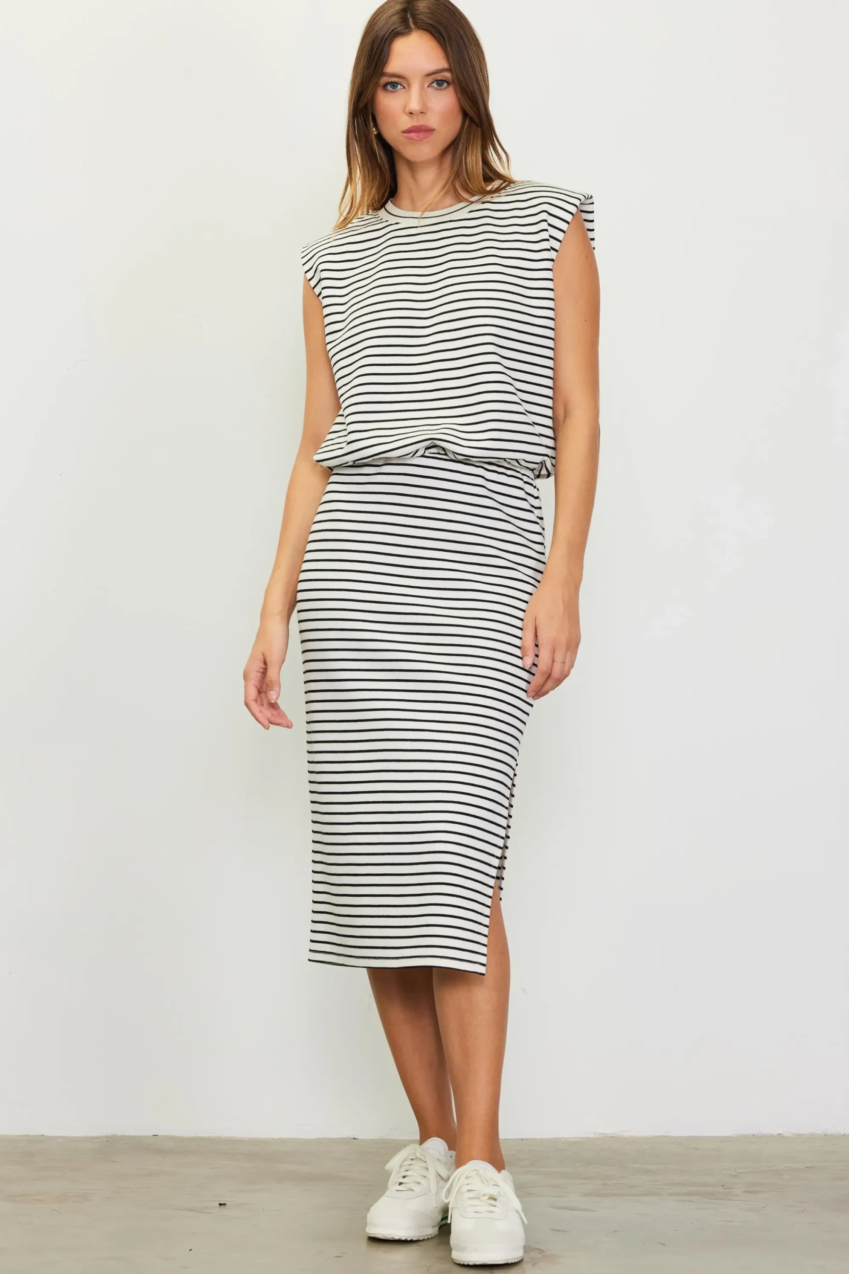 SKIES ARE BLUE Striped Midi Skirt* Skirts