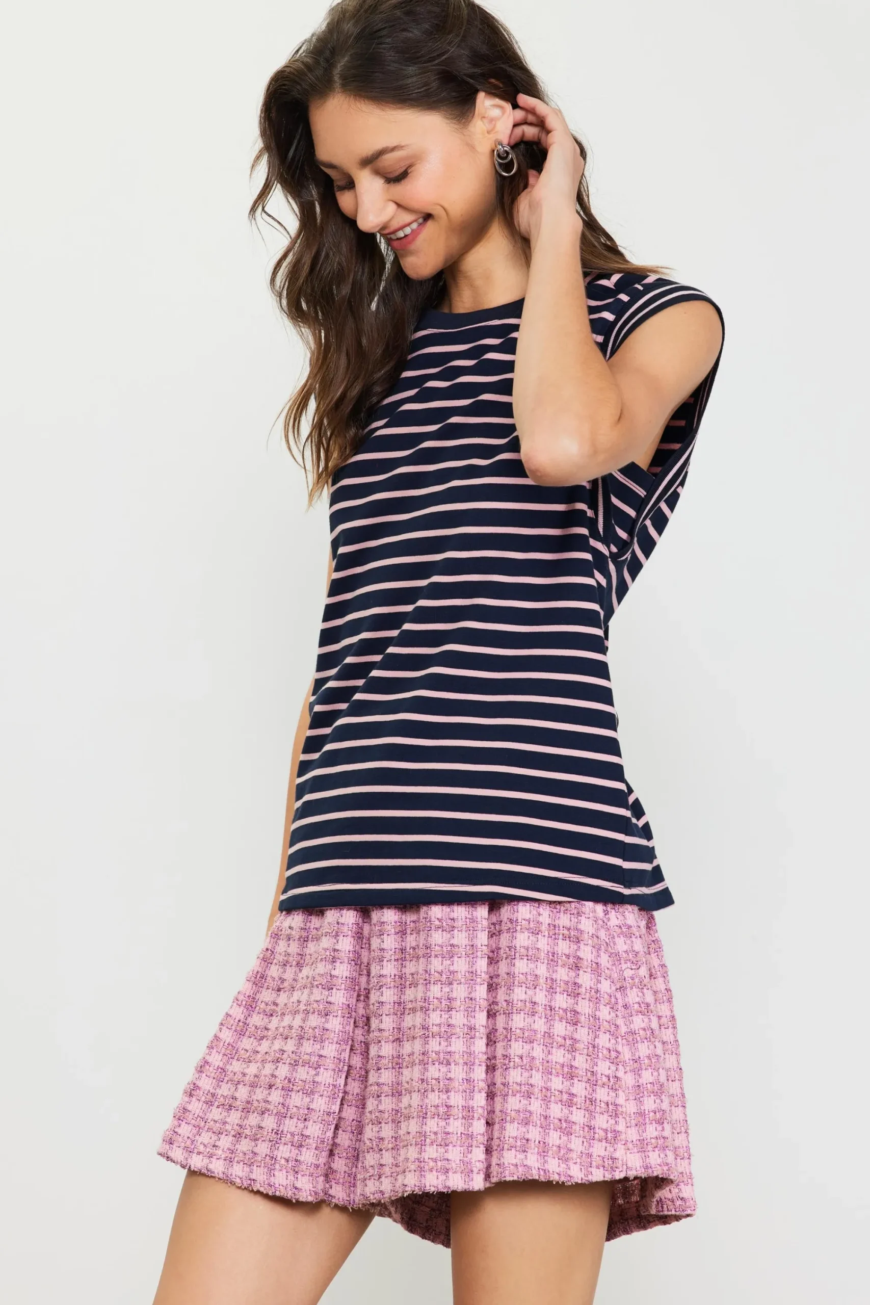 SKIES ARE BLUE Striped Sleeveless Rib Top* Sleeveless Tops