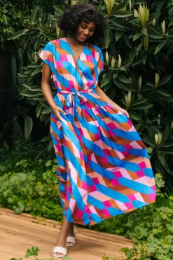 SKIES ARE BLUE Surplice Bodice Geometric Print Maxi Dress* Maxi Dresses