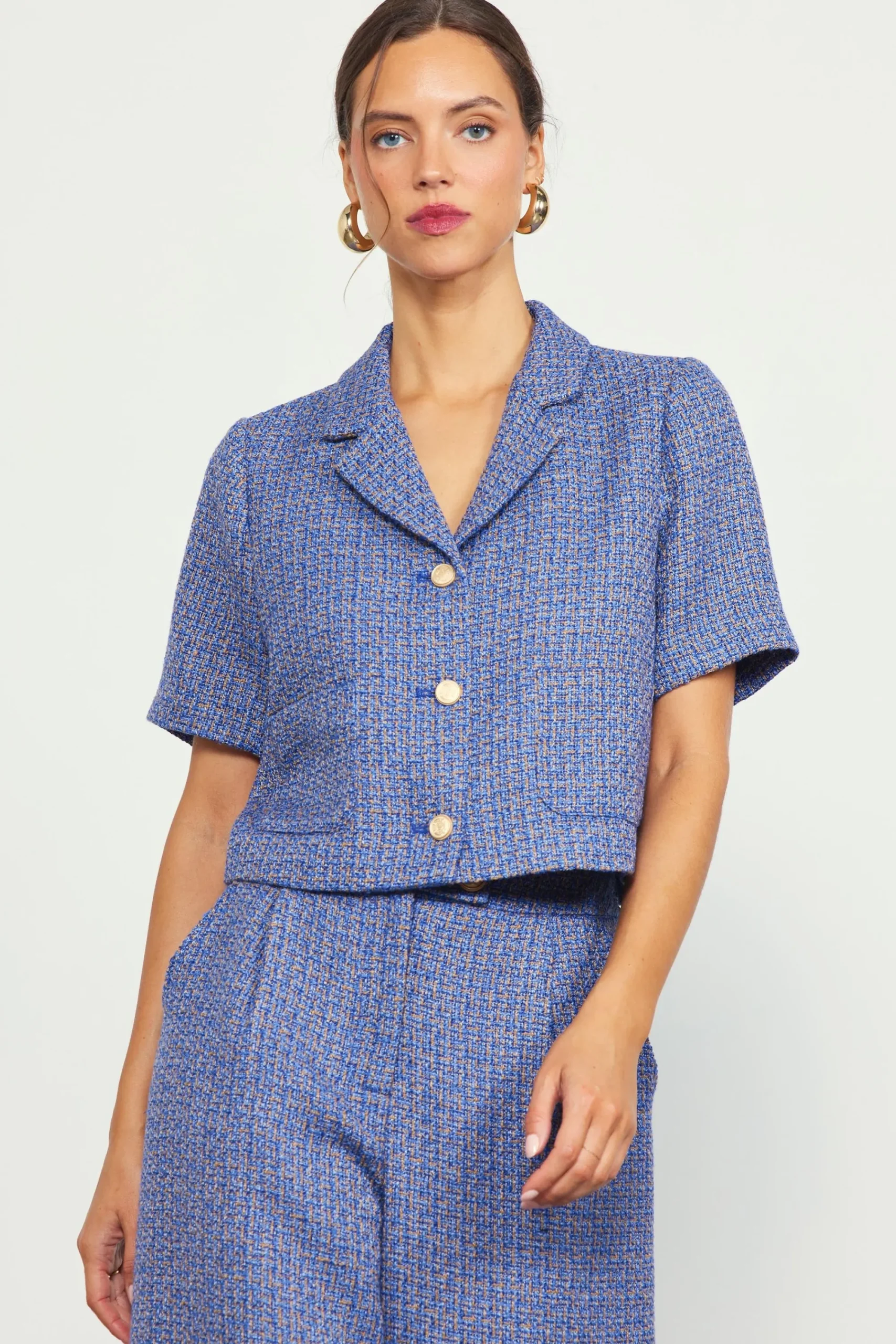 SKIES ARE BLUE Tailored Tweed Cropped Blazer* Blazers