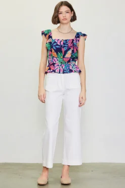SKIES ARE BLUE Ula Print Ruffled Sleeve Top* Sleeveless Tops