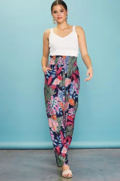 SKIES ARE BLUE Ula Print Smocked Waist Pants* Pants