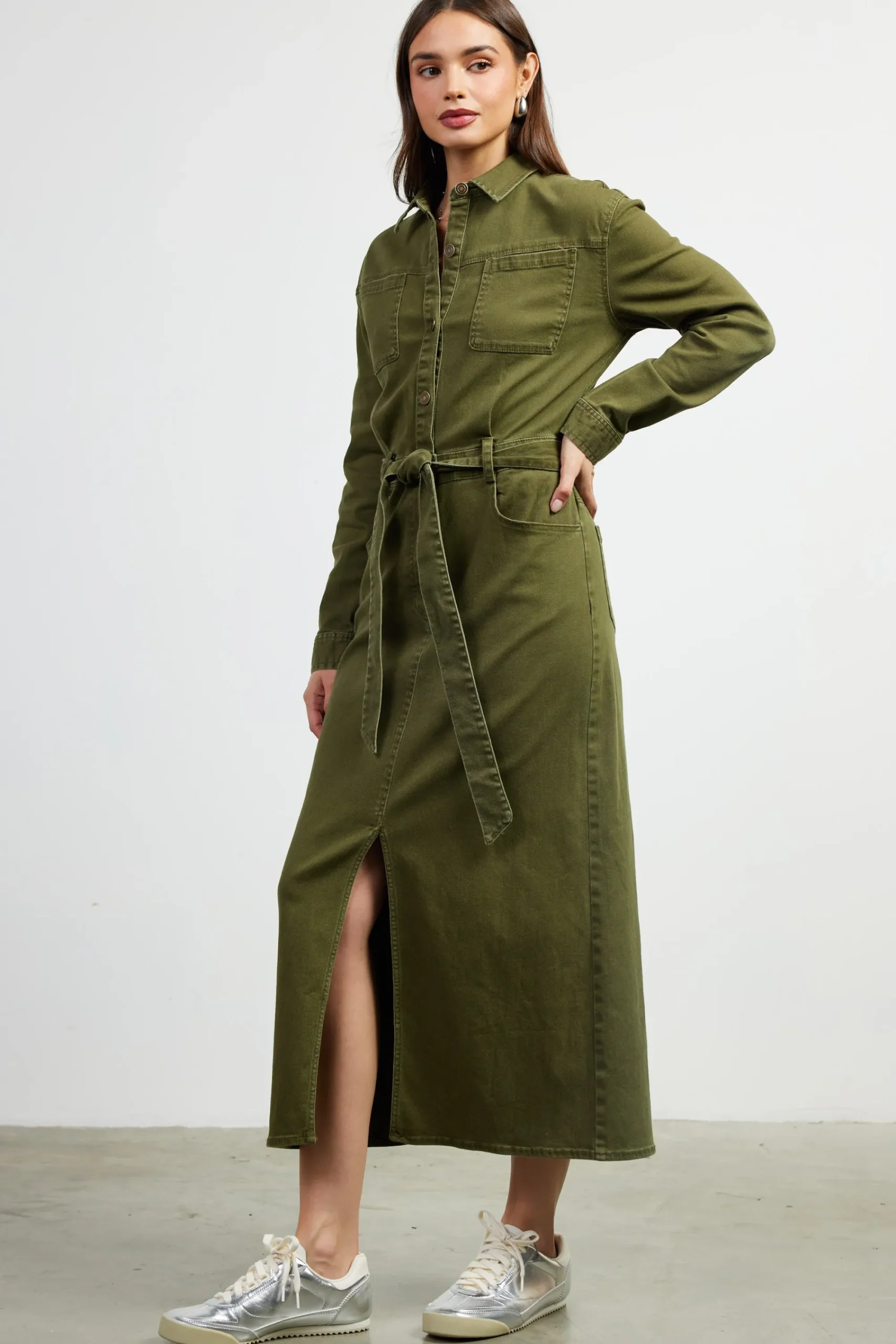 SKIES ARE BLUE Utilitarian Detail Midi Dress* Midi Dresses
