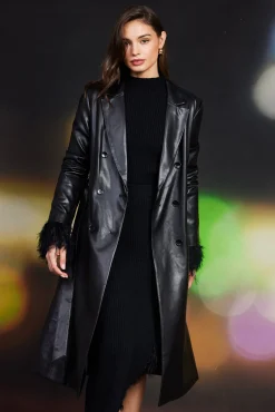 SKIES ARE BLUE Vegan Leather Trench Coat* Outerwear