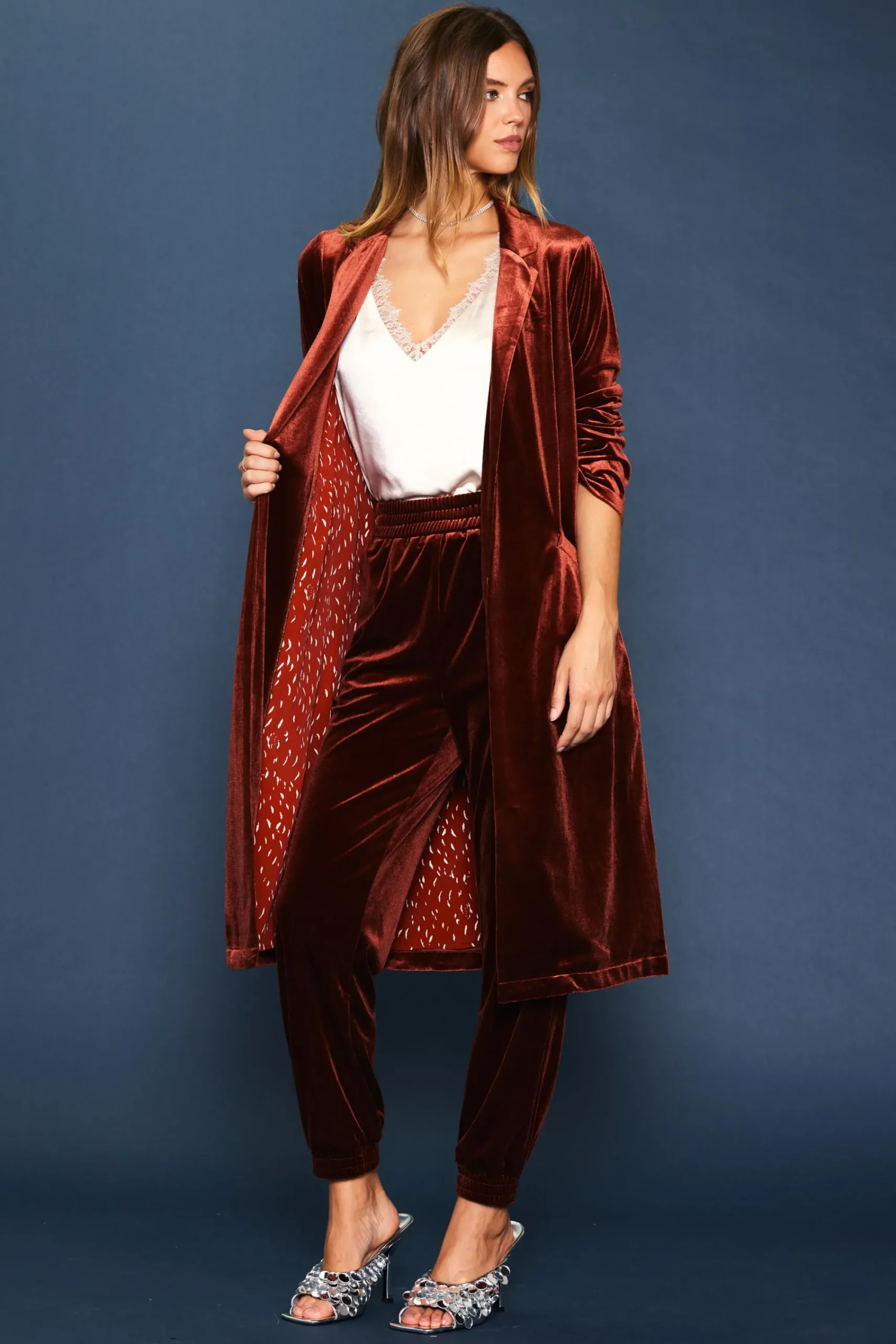 SKIES ARE BLUE Velvet Duster Coat* Outerwear