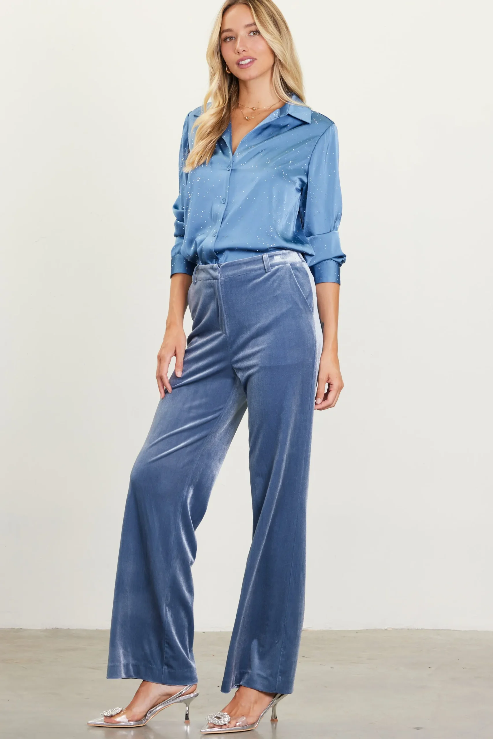 SKIES ARE BLUE Velvet Wide Leg Pants* Pants