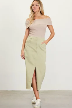 SKIES ARE BLUE Washed Cotton Twill Midi Skirt* Skirts
