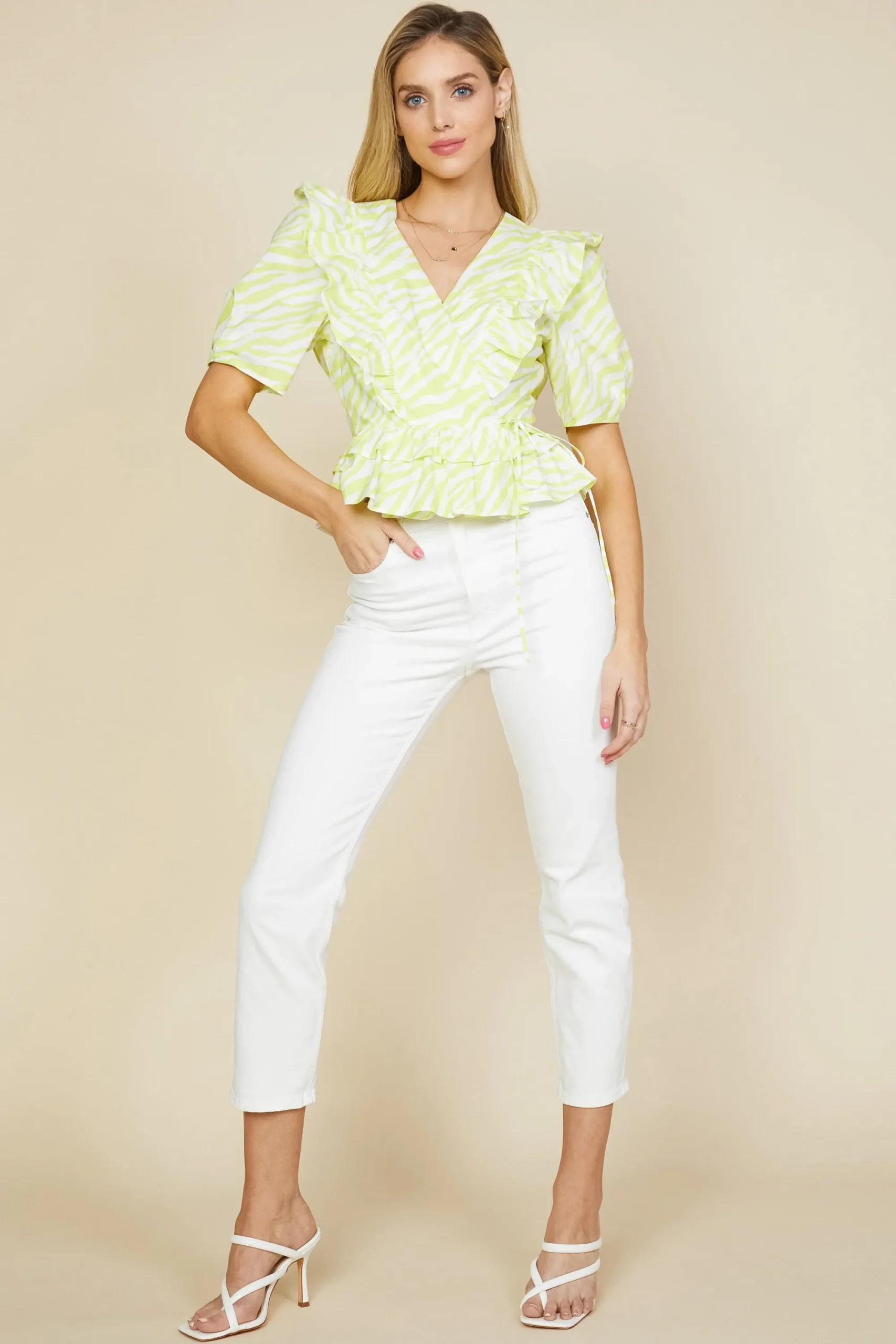 SKIES ARE BLUE Zebra Print Peplum Top* Short Sleeve Tops