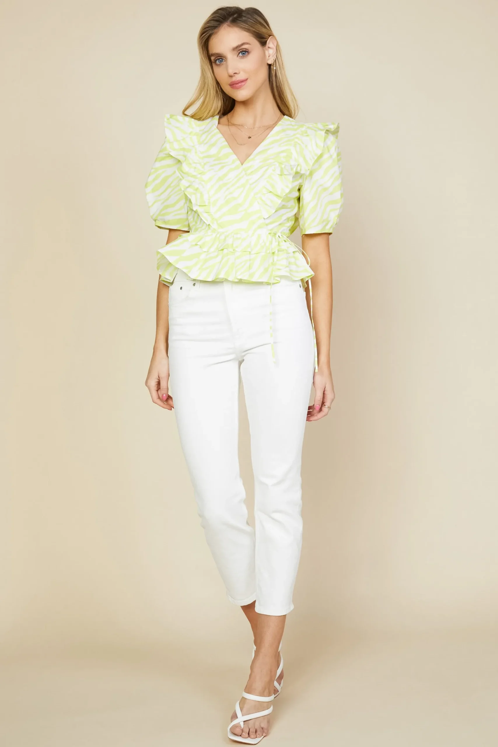 SKIES ARE BLUE Zebra Print Peplum Top* Short Sleeve Tops